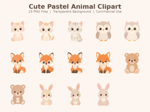 Cute Pastel Animal Clipart Bundle