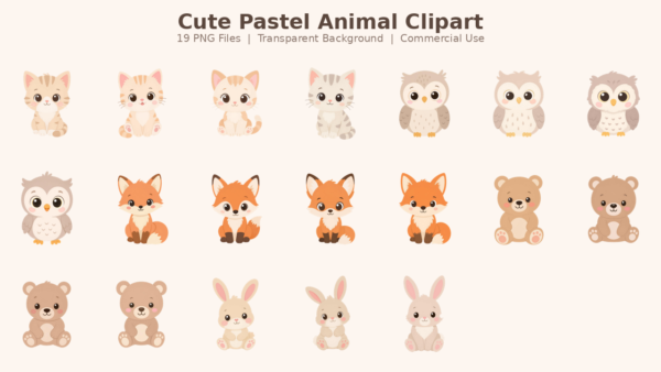 Cute Pastel Animal Clipart Bundle